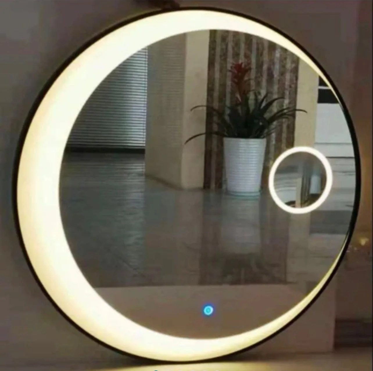 Espelho Redondo com LED e Moldura Dourada - Decoração